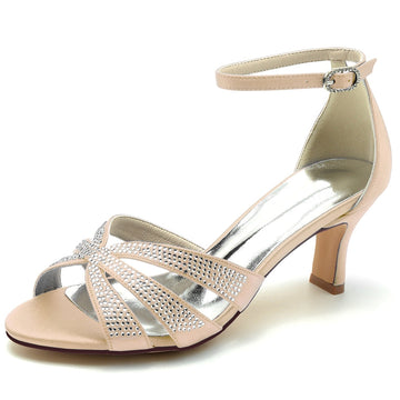 Women's Wedding Shoes Opened Toe Enclosed Heel Buckle Bridal Shoes with Rhinestone Straps