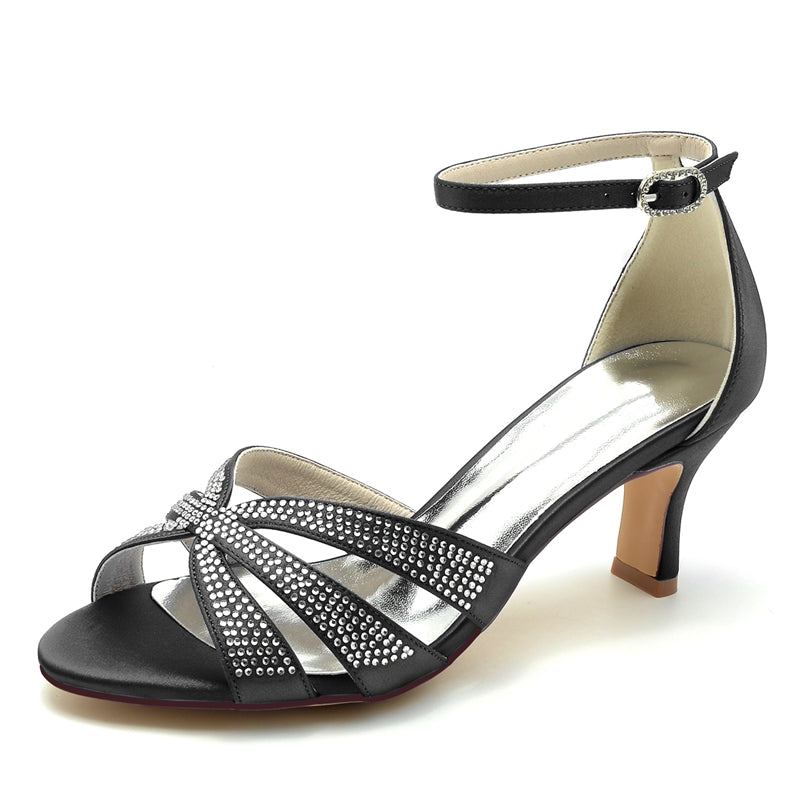 Women's Wedding Shoes Opened Toe Enclosed Heel Buckle Bridal Shoes with Rhinestone Straps