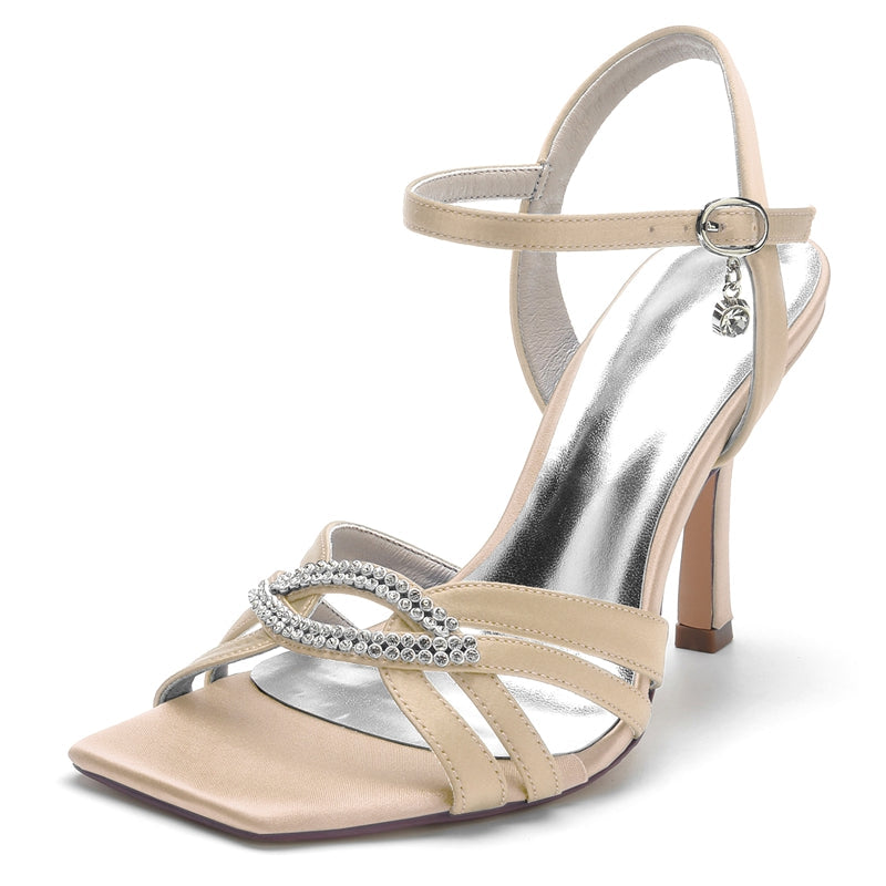 Women's Wedding Shoes High Heel Opened Toe Bridal Shoes with Oval Rhinestones