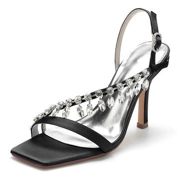 Women's Wedding Shoes Square Toe Stiletto Heel Rhinestone Straps Buckle Bridal Shoes