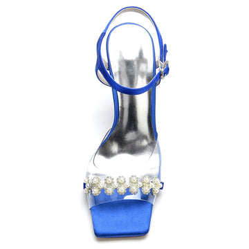 Women's Wedding Shoes High Heel Opened Toe Transparent Straps Bridal Shoes with Delicate Pearl