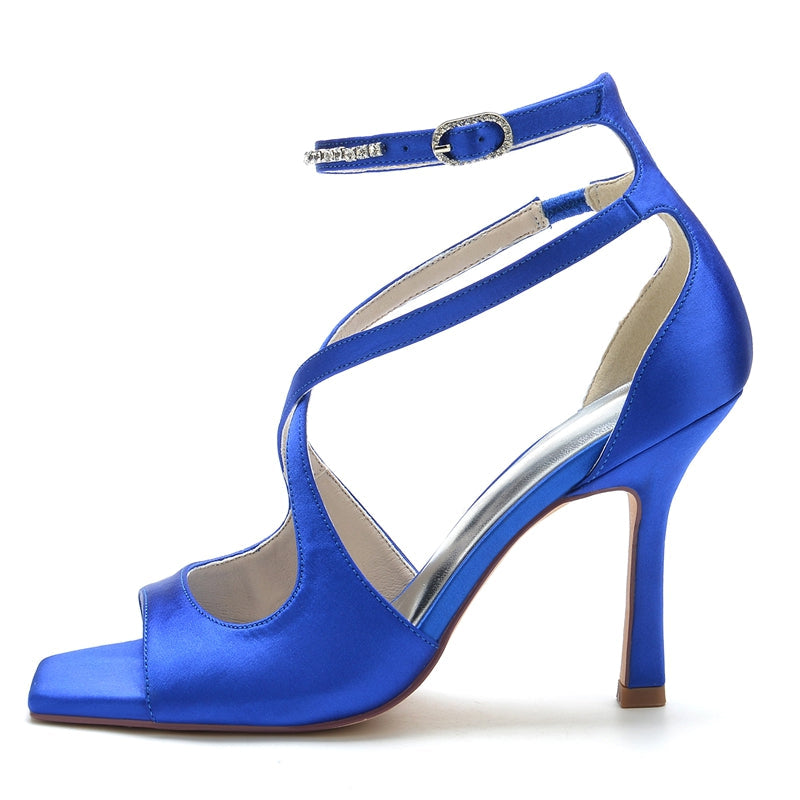 Women's Wedding Shoes Enclosed Heel Crossed Straps Opened Toe Gorgeous Buckle Bridal Shoes