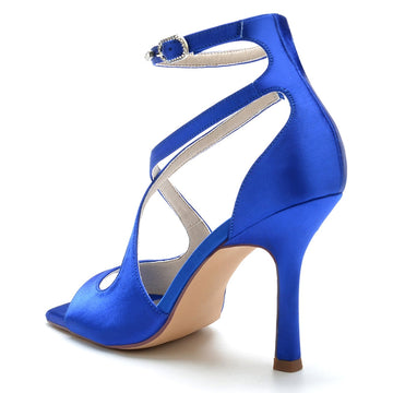 Women's Wedding Shoes Enclosed Heel Crossed Straps Opened Toe Gorgeous Buckle Bridal Shoes
