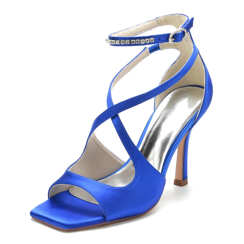 Women's Wedding Shoes Enclosed Heel Crossed Straps Opened Toe Gorgeous Buckle Bridal Shoes