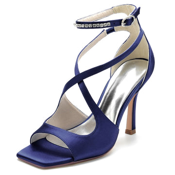Women's Wedding Shoes Enclosed Heel Crossed Straps Opened Toe Gorgeous Buckle Bridal Shoes