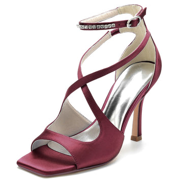 Women's Wedding Shoes Enclosed Heel Crossed Straps Opened Toe Gorgeous Buckle Bridal Shoes