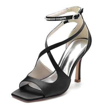 Women's Wedding Shoes Enclosed Heel Crossed Straps Opened Toe Gorgeous Buckle Bridal Shoes