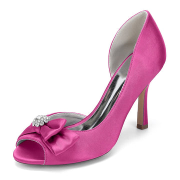 Women's Wedding Shoes Stiletto Heel Opened Toe Bow Bridal Shoes with Rhinestones