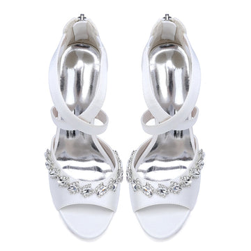 Women's Wedding Shoes High Heel Crossed Straps Opened Toe Bridal Shoes with Shining Crystals