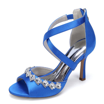 Women's Wedding Shoes High Heel Crossed Straps Opened Toe Bridal Shoes with Shining Crystals