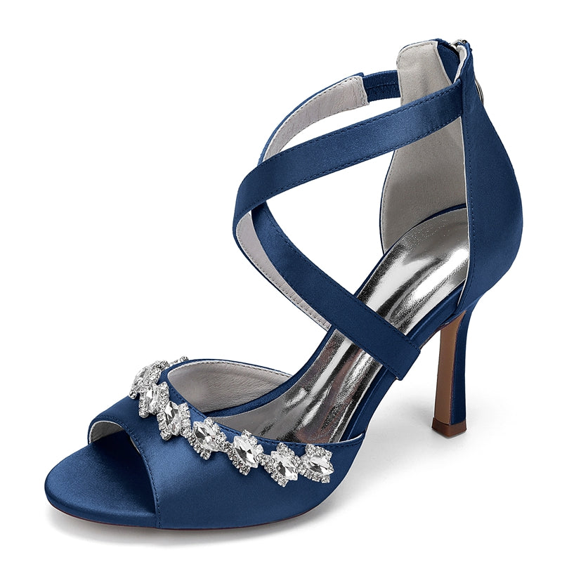 Women's Wedding Shoes High Heel Crossed Straps Opened Toe Bridal Shoes with Shining Crystals