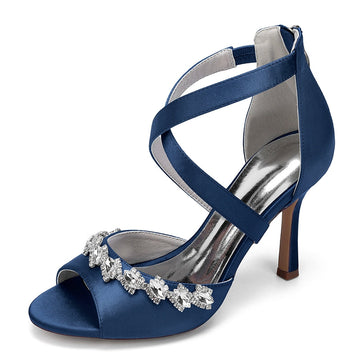 Women's Wedding Shoes High Heel Crossed Straps Opened Toe Bridal Shoes with Shining Crystals