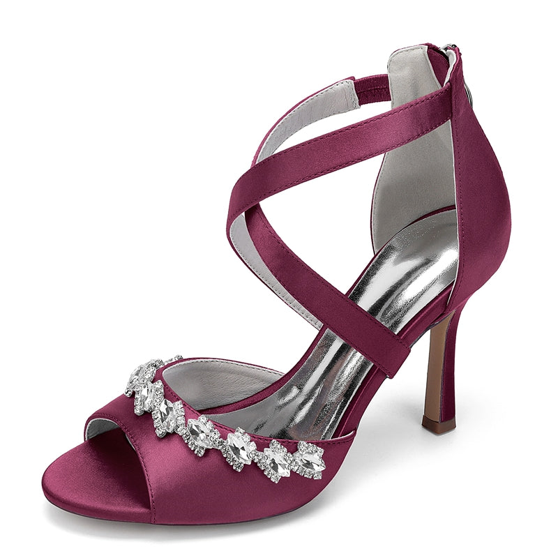 Women's Wedding Shoes High Heel Crossed Straps Opened Toe Bridal Shoes with Shining Crystals