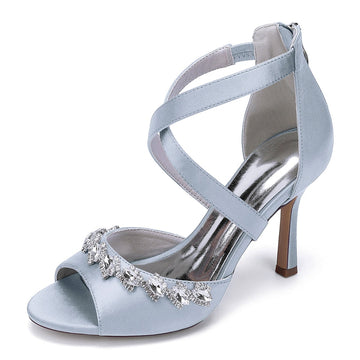 Women's Wedding Shoes High Heel Crossed Straps Opened Toe Bridal Shoes with Shining Crystals
