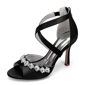 Women's Wedding Shoes High Heel Crossed Straps Opened Toe Bridal Shoes with Shining Crystals