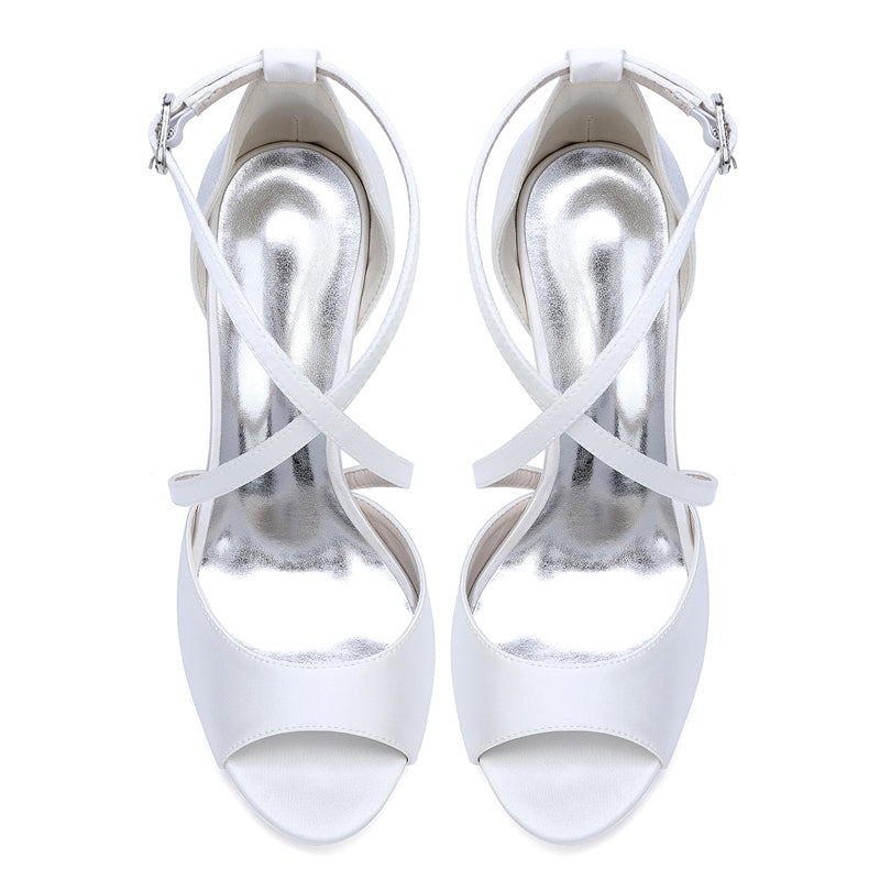Women's Wedding Shoes Peep Toe High Heel Crossed Straps Bridal Shoes