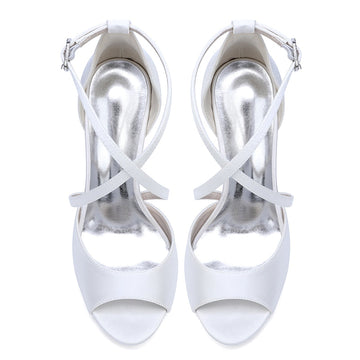 Women's Wedding Shoes Peep Toe High Heel Crossed Straps Bridal Shoes