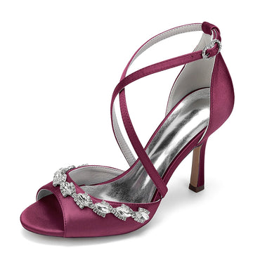 Women's Wedding Shoes Peep Toe High Heel Crossed Straps Buckle Bridal Shoes with Crystals