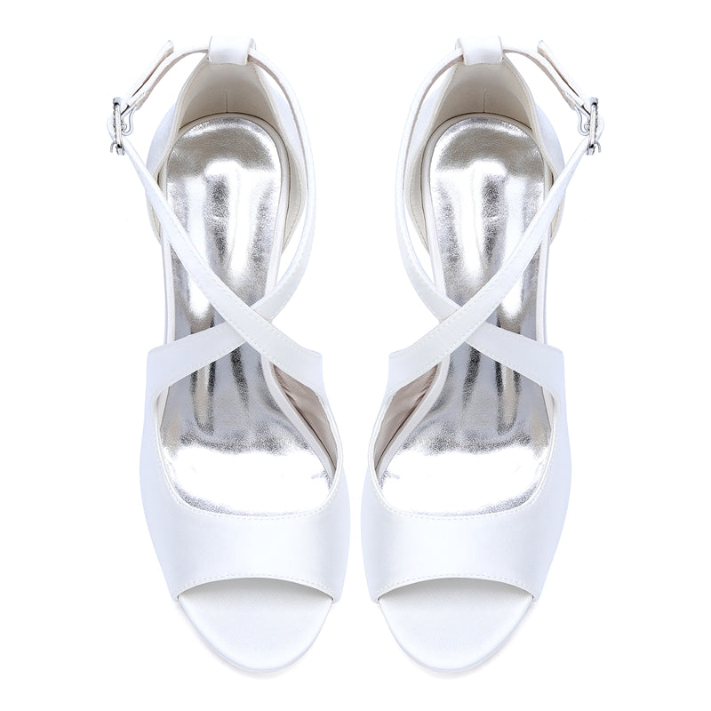 Women's Wedding Shoes Opened Toe Stiletto Heel Crossed Straps Simple Bridal Shoes