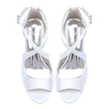 Women's Wedding Shoes Opened Toe Stiletto Heel Crossed Straps Simple Bridal Shoes