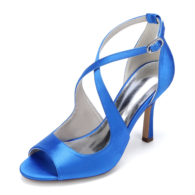 Women's Wedding Shoes Opened Toe Stiletto Heel Crossed Straps Simple Bridal Shoes