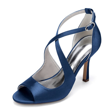 Women's Wedding Shoes Opened Toe Stiletto Heel Crossed Straps Simple Bridal Shoes