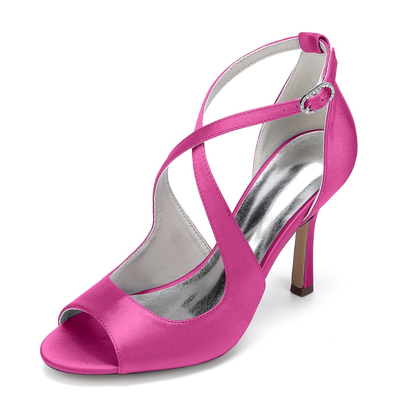 Women's Wedding Shoes Opened Toe Stiletto Heel Crossed Straps Simple Bridal Shoes