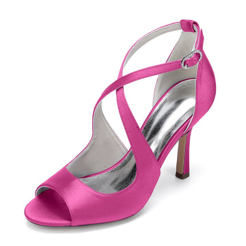 Women's Wedding Shoes Opened Toe Stiletto Heel Crossed Straps Simple Bridal Shoes