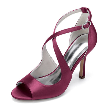 Women's Wedding Shoes Opened Toe Stiletto Heel Crossed Straps Simple Bridal Shoes