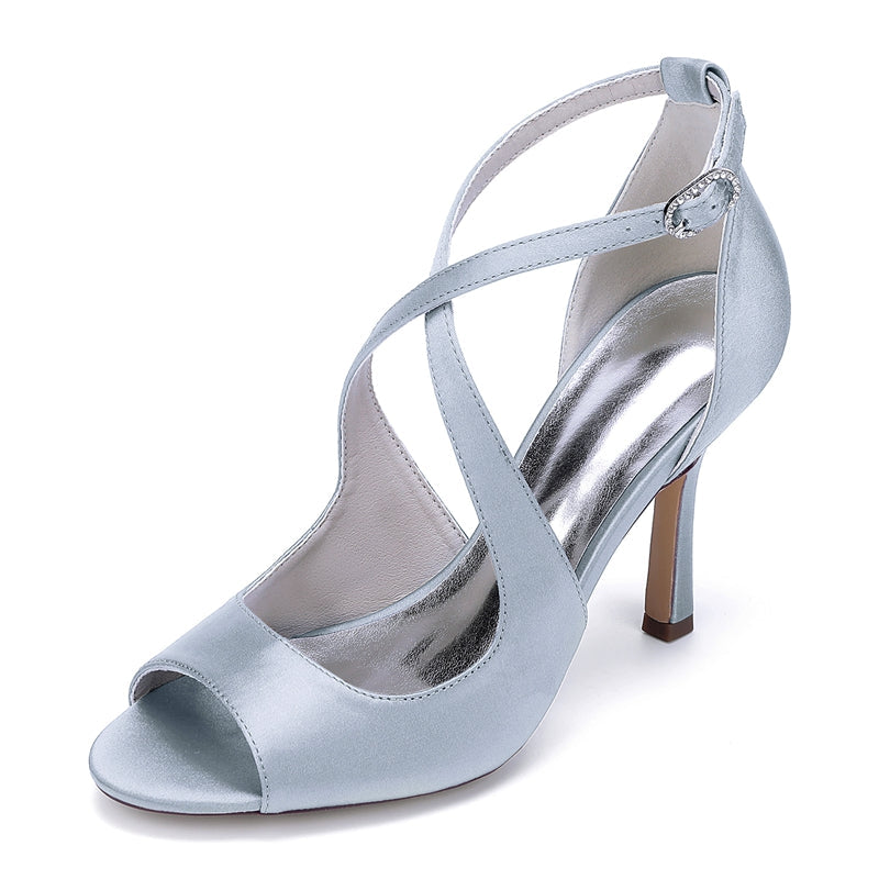 Women's Wedding Shoes Opened Toe Stiletto Heel Crossed Straps Simple Bridal Shoes