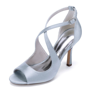 Women's Wedding Shoes Opened Toe Stiletto Heel Crossed Straps Simple Bridal Shoes