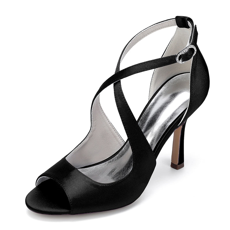 Women's Wedding Shoes Opened Toe Stiletto Heel Crossed Straps Simple Bridal Shoes
