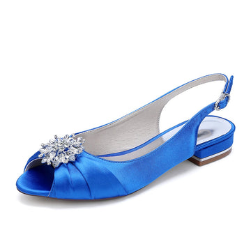 Women's Wedding Shoes Low Heel Peep Toe Buckle Bridal Shoes with Floral Crystals