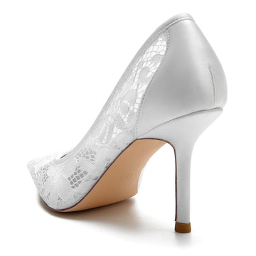 Women's Wedding Shoes Lace Pointed Toe Stiletto Heel Bridal Shoes with Crystals