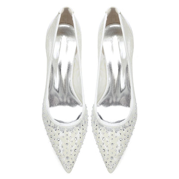 Women's Wedding Shoes Lace Pointed Toe Stiletto Heel Bridal Shoes with Crystals
