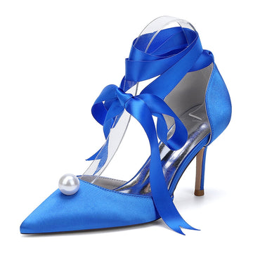 Women's Wedding Shoes Stiletto Heel Pointed Toe Ankle Straps Bridal Shoes with Pearl