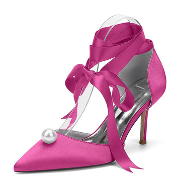 Women's Wedding Shoes Stiletto Heel Pointed Toe Ankle Straps Bridal Shoes with Pearl