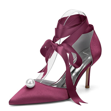 Women's Wedding Shoes Stiletto Heel Pointed Toe Ankle Straps Bridal Shoes with Pearl