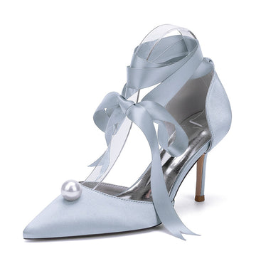 Women's Wedding Shoes Stiletto Heel Pointed Toe Ankle Straps Bridal Shoes with Pearl