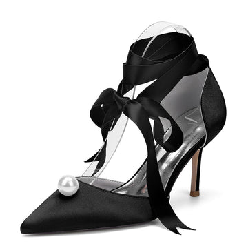 Women's Wedding Shoes Stiletto Heel Pointed Toe Ankle Straps Bridal Shoes with Pearl