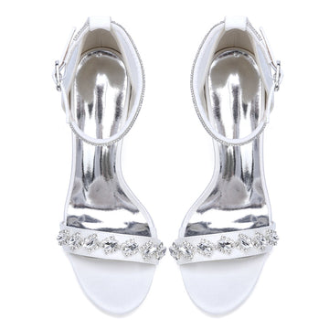 Women's Wedding Shoes Stiletto Heel Opened Toe Buckle Bridal Shoes with Rhinestones
