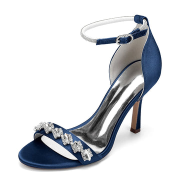Women's Wedding Shoes Stiletto Heel Opened Toe Buckle Bridal Shoes with Rhinestones