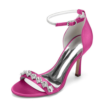 Women's Wedding Shoes Stiletto Heel Opened Toe Buckle Bridal Shoes with Rhinestones