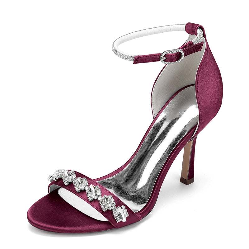 Women's Wedding Shoes Stiletto Heel Opened Toe Buckle Bridal Shoes with Rhinestones
