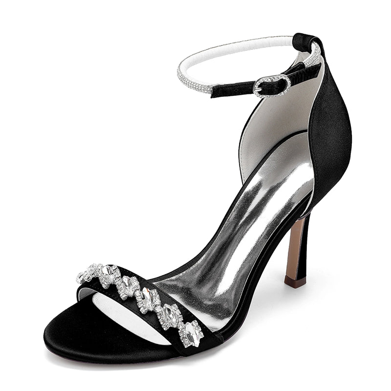 Women's Wedding Shoes Stiletto Heel Opened Toe Buckle Bridal Shoes with Rhinestones