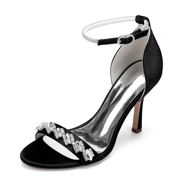 Women's Wedding Shoes Stiletto Heel Opened Toe Buckle Bridal Shoes with Rhinestones
