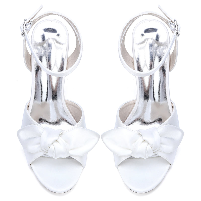 Women's Wedding Shoes Stiletto Heel Peep Toe Ankle Buckle Bridal Shoes with Bowknot