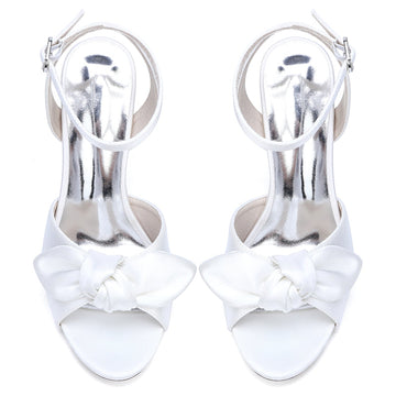 Women's Wedding Shoes Stiletto Heel Peep Toe Ankle Buckle Bridal Shoes with Bowknot