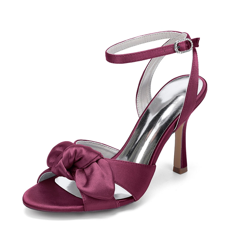 Women's Wedding Shoes Stiletto Heel Peep Toe Ankle Buckle Bridal Shoes with Bowknot