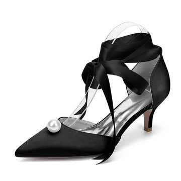 Women's Wedding Shoes Mid Heel Pointed Toe Ankle Straps Bridal Shoes with Pearl